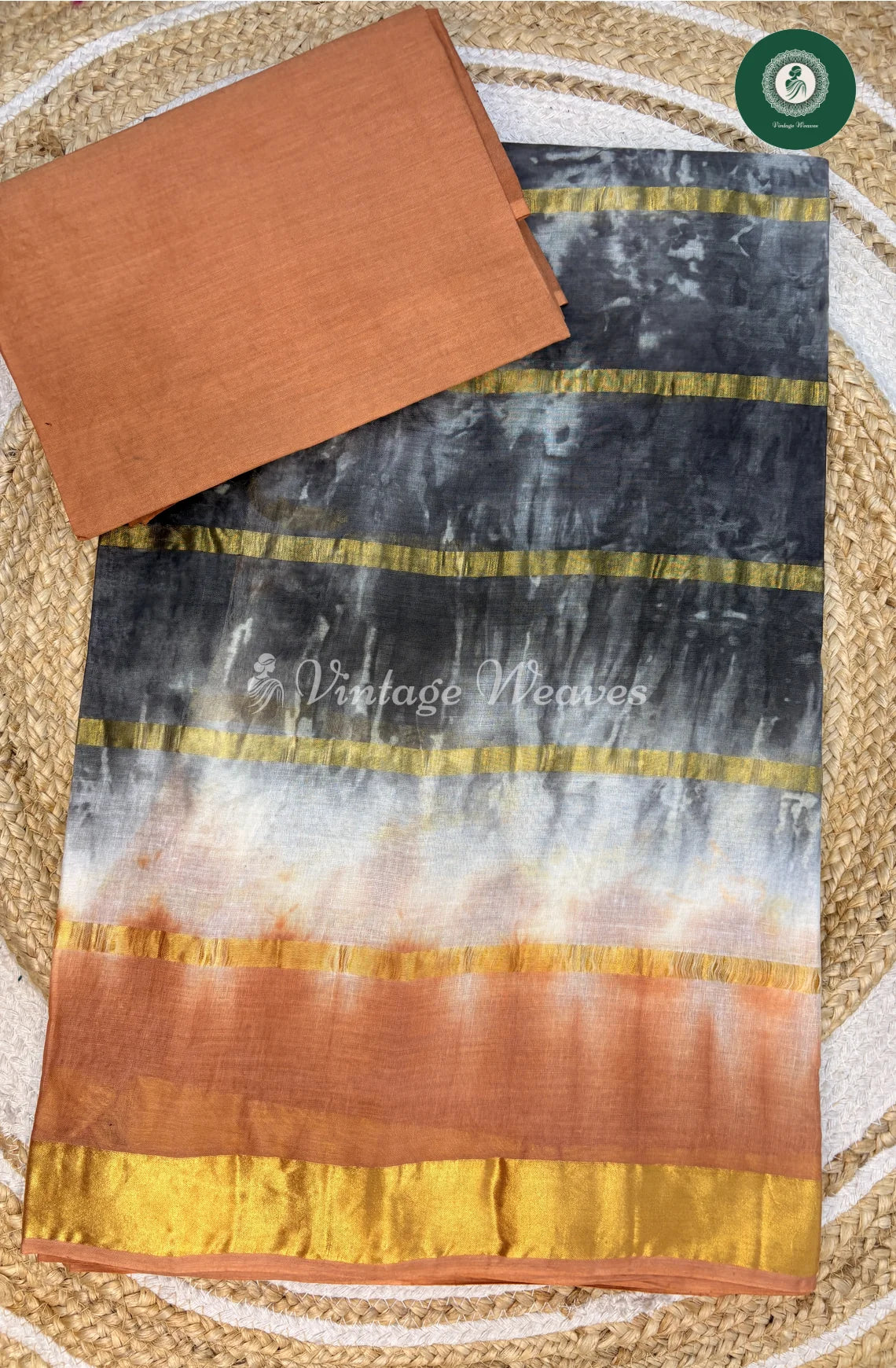 Daily Wear Cotton Saree-GreywithSkin