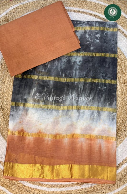 Daily Wear Cotton Saree-GreywithSkin