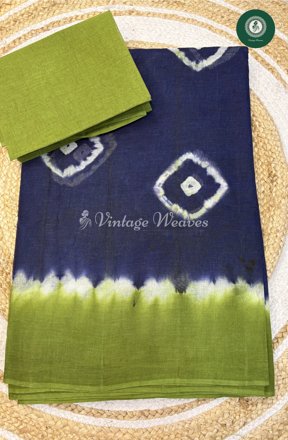 Daily Wear Cotton Saree-Bluewithgreen