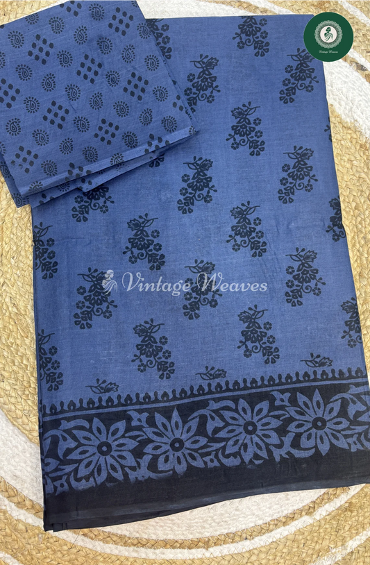 Daily Wear Cotton Saree-DarkBlue