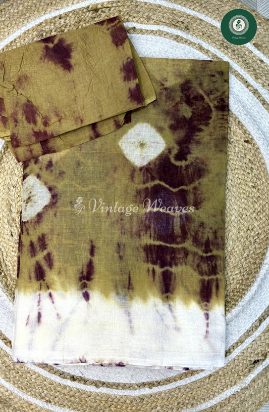 Daily Wear Cotton Saree-Green With Marron