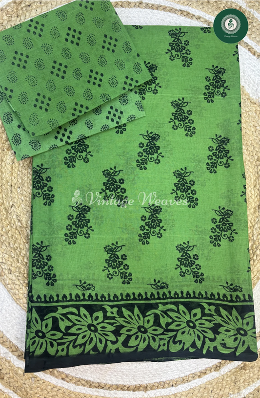 Daily Wear Cotton Saree-Green