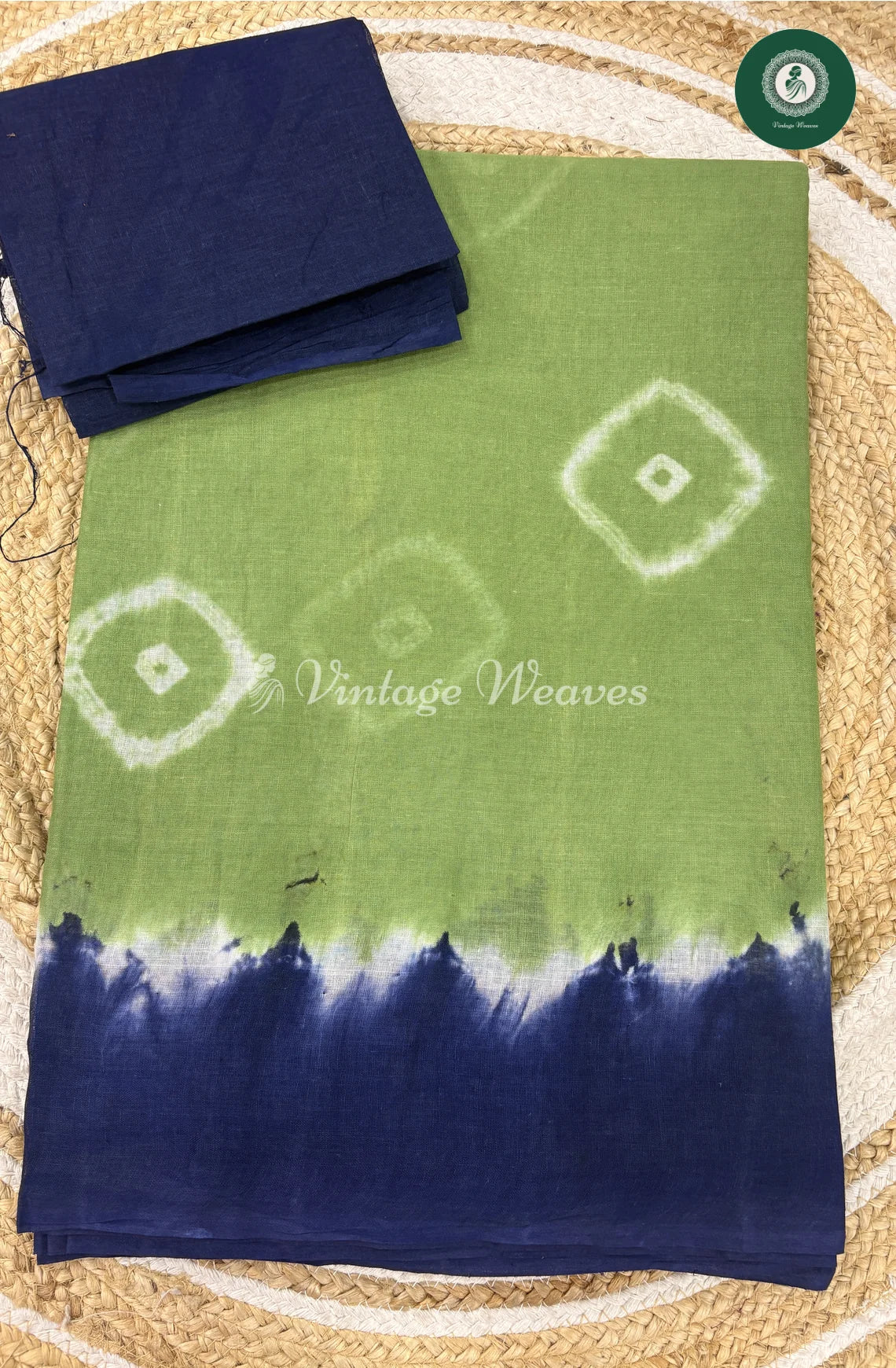 Daily Wear Cotton Saree -GreenwithBlue