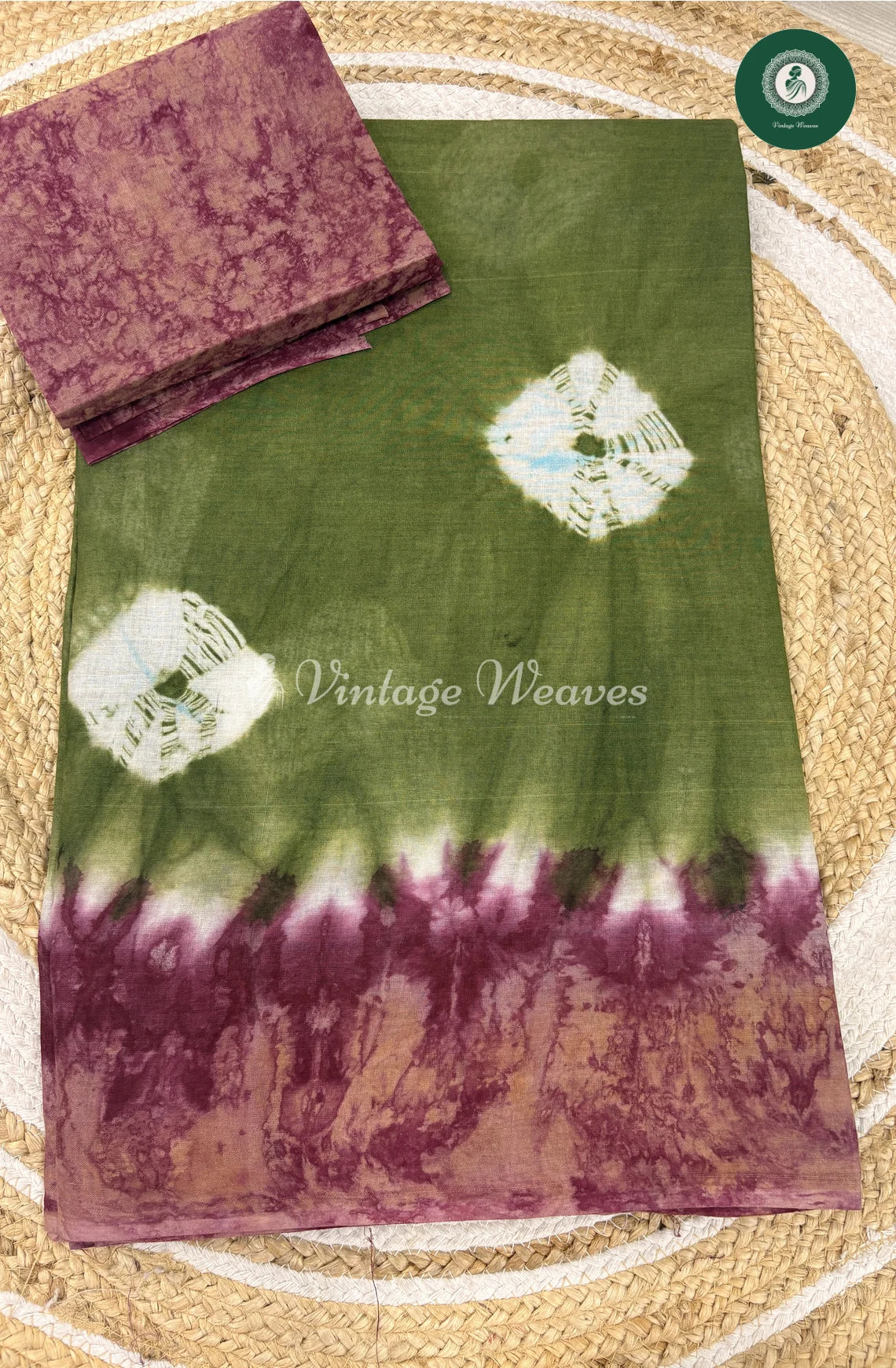 Daily Wear Cotton Saree -GreenwithPurple