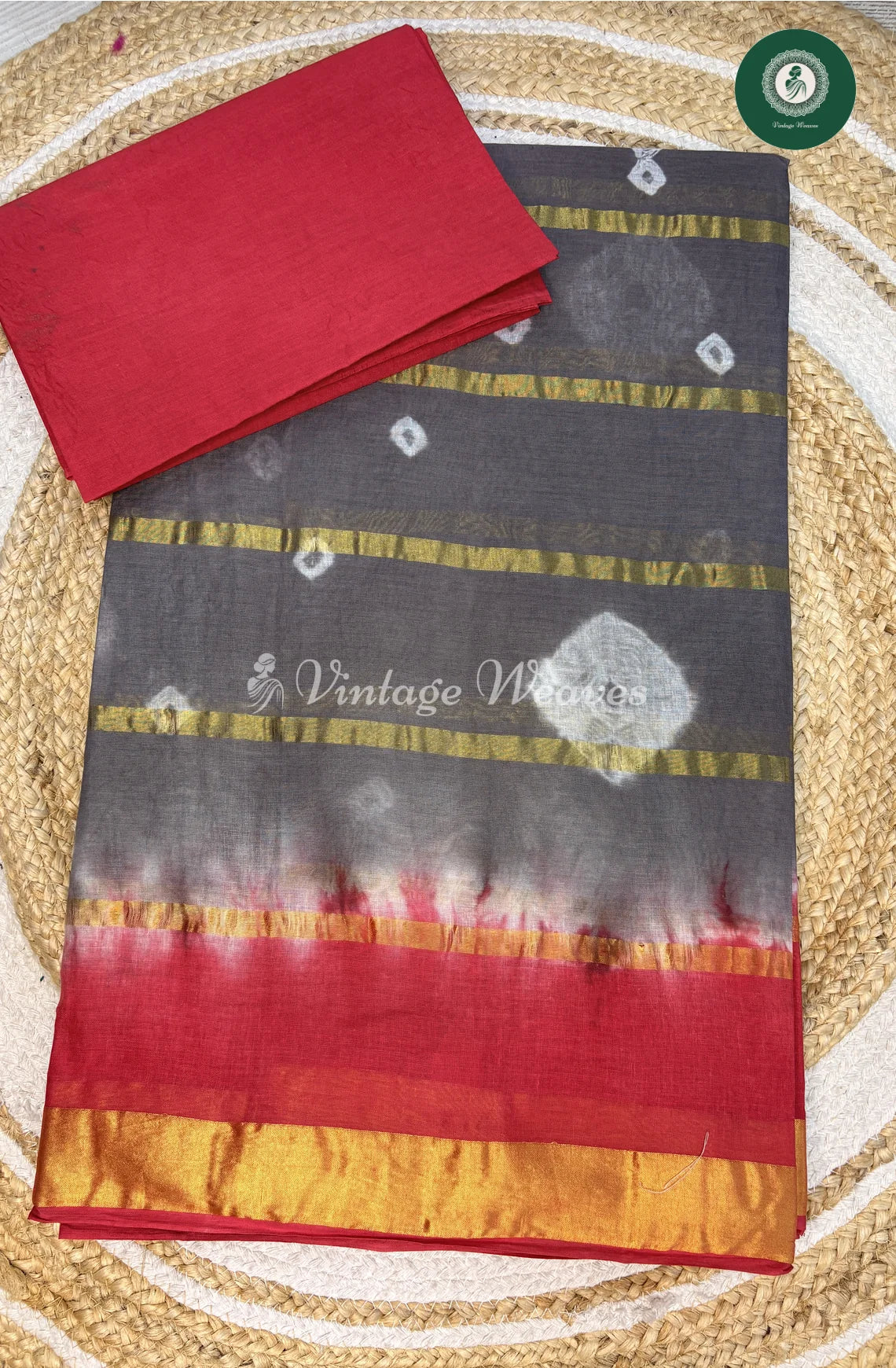 Daily Wear Cotton Saree-GreywithRed_1
