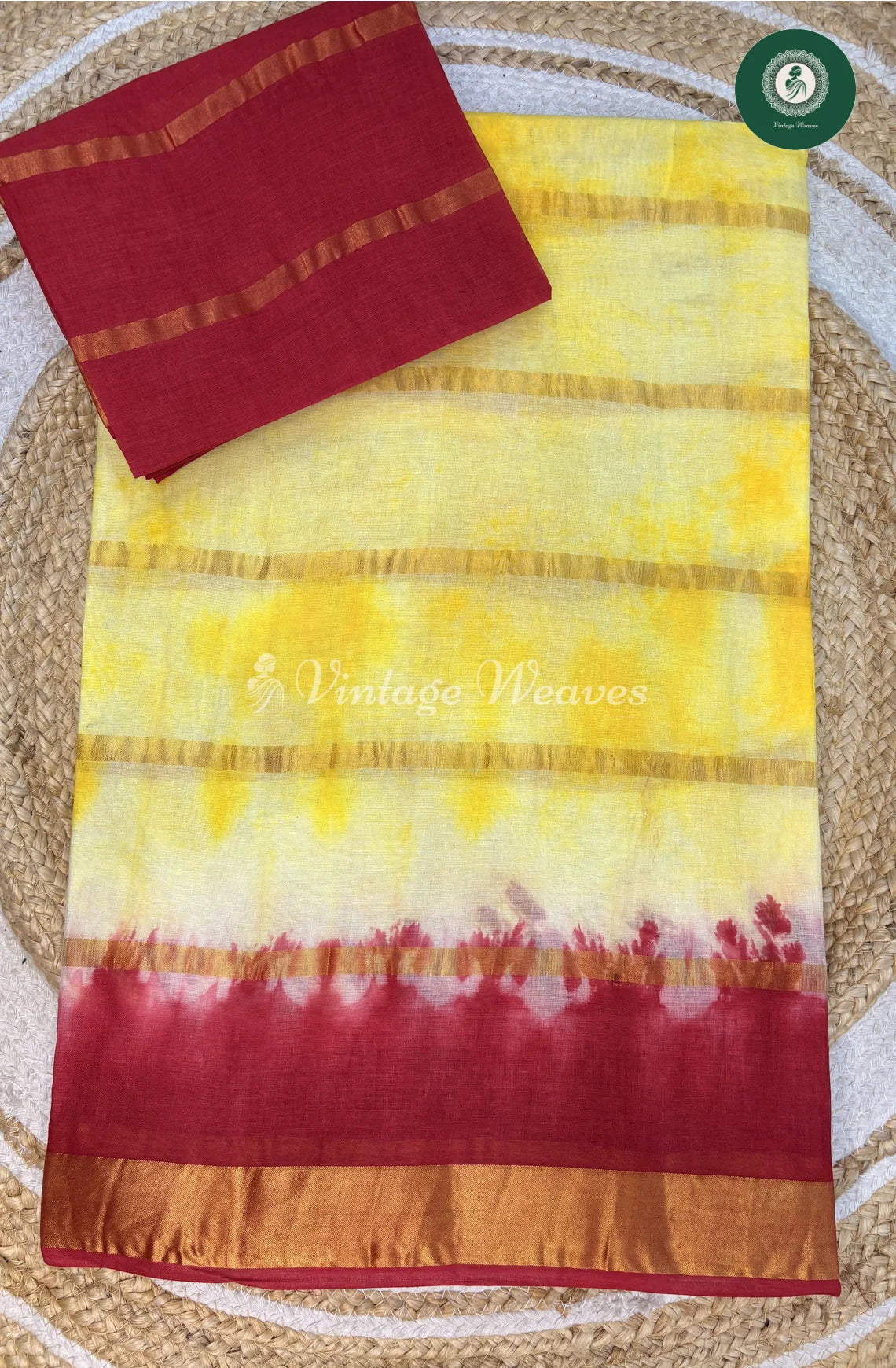Daily Wear Cotton Saree-LightYellowwithRed