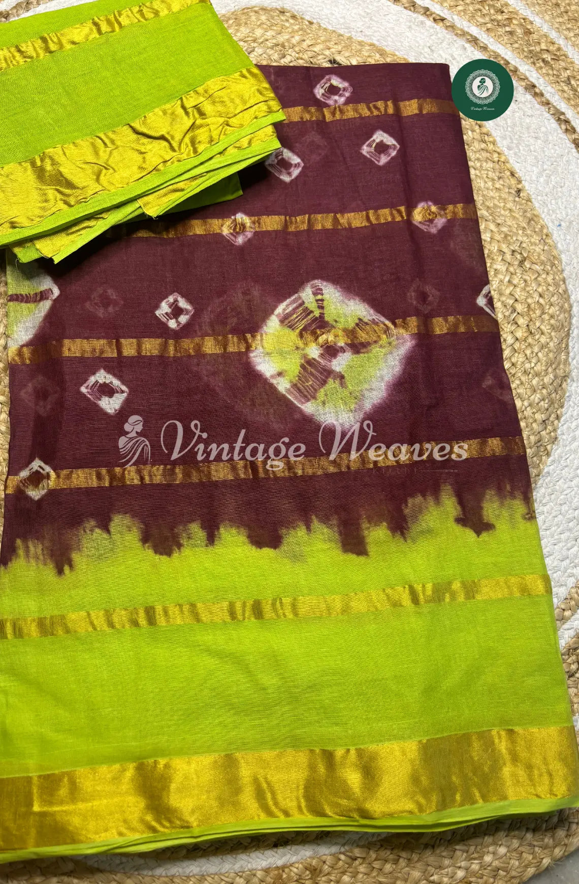 Daily Wear Cotton Saree-Marron With Sandel