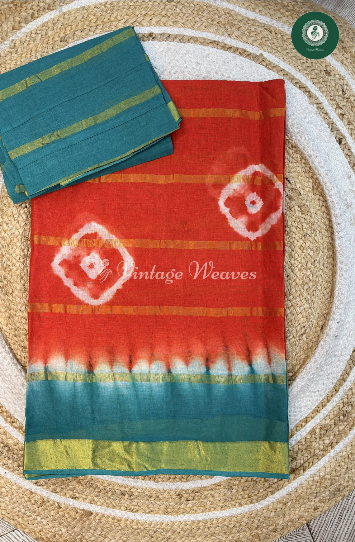 Daily Wear Cotton Saree-Red With Ramagreen