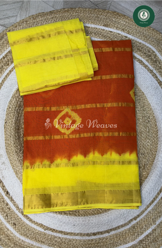 Daily Wear Cotton Saree -OrangewithYellow