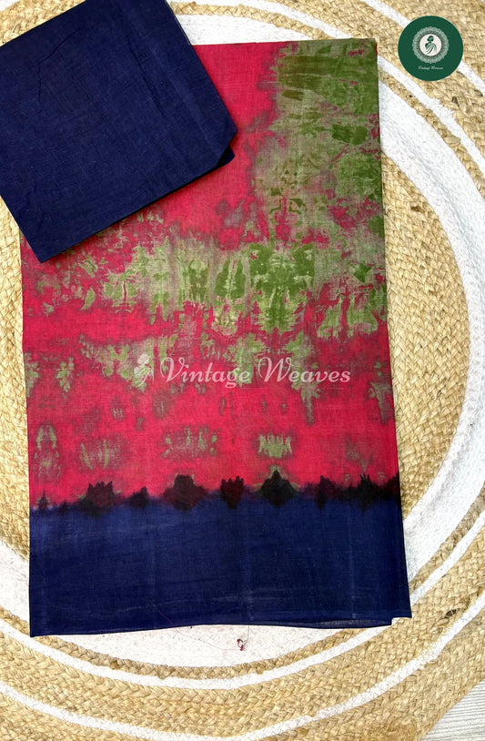 Daily Wear Cotton Saree-Peach With Blue