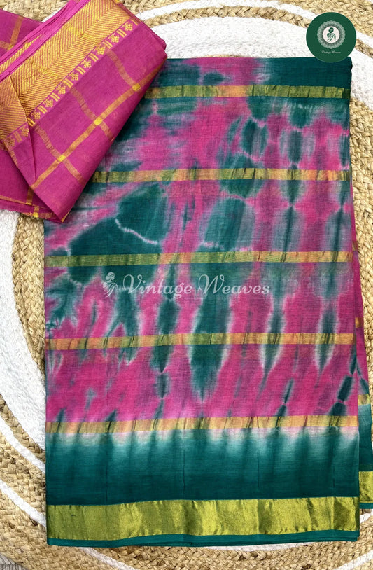 Daily Wear Cotton Saree-Pink With Ramagreen