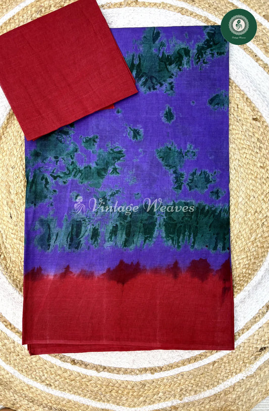 Daily Wear Cotton Saree-Purple,Red and RamaGreen