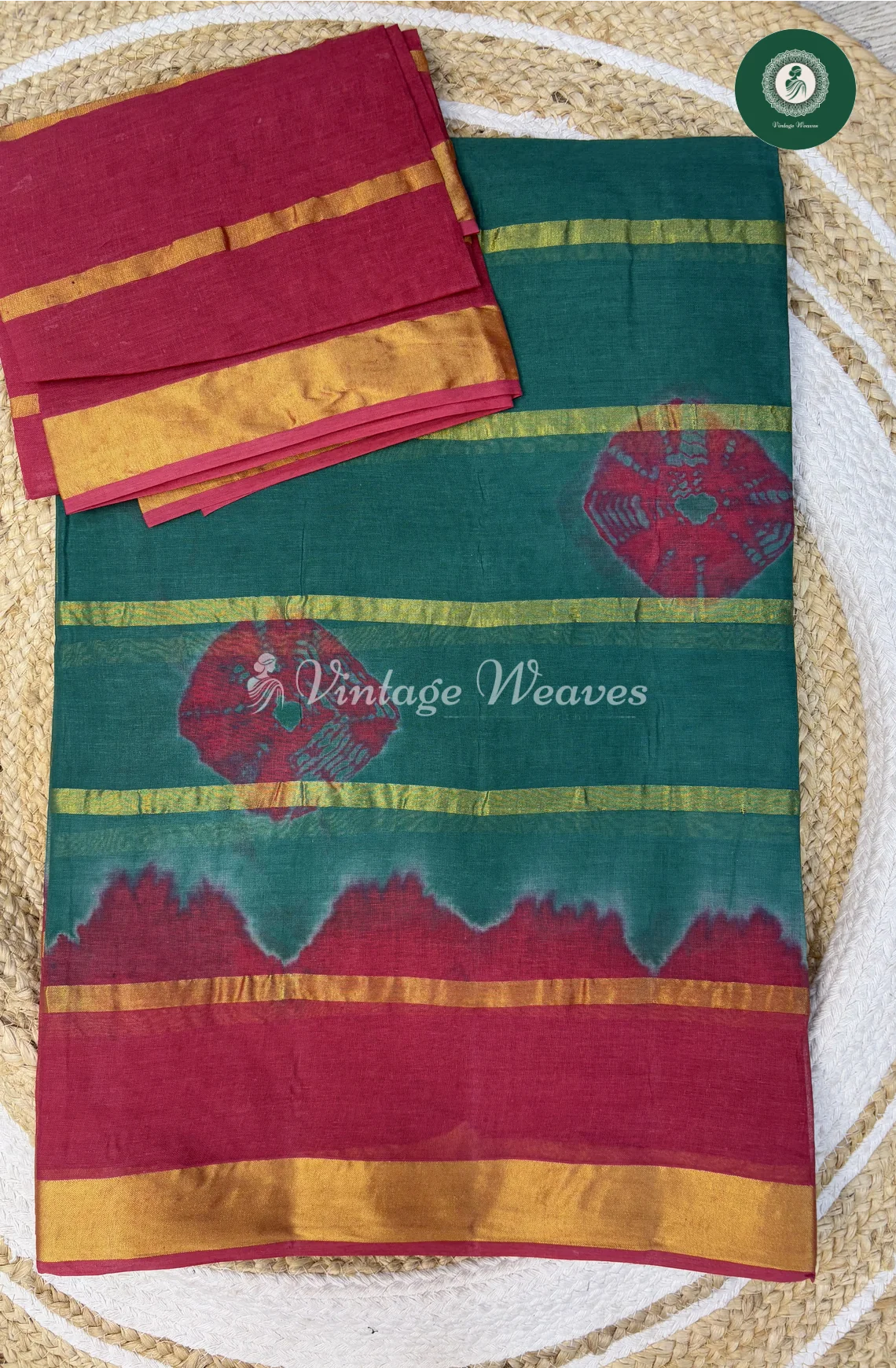 Daily Wear Cotton Saree -RamagreenwithPink