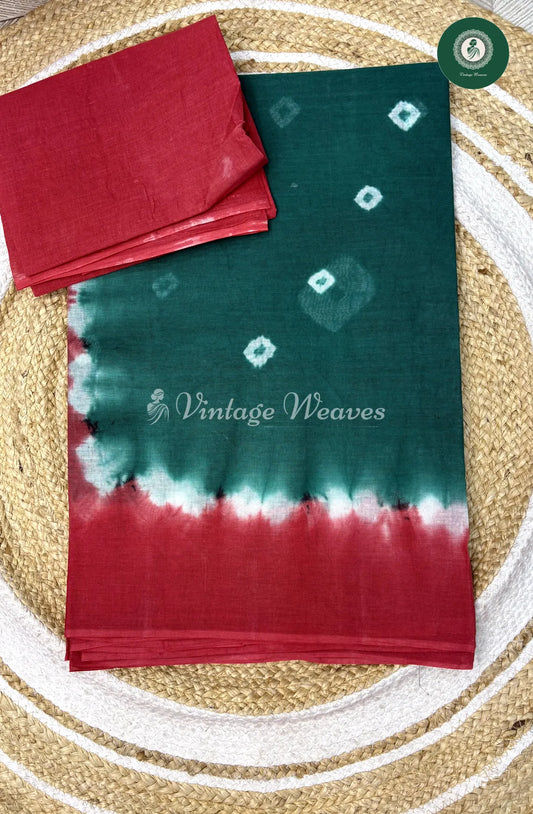 Daily Wear Cotton Saree-Ramagreen with Red