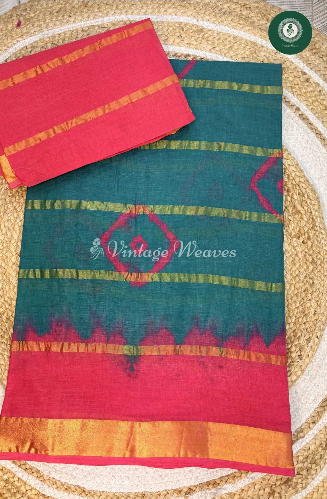 Daily Wear Cotton Saree-Ramagreenwithpink (1)