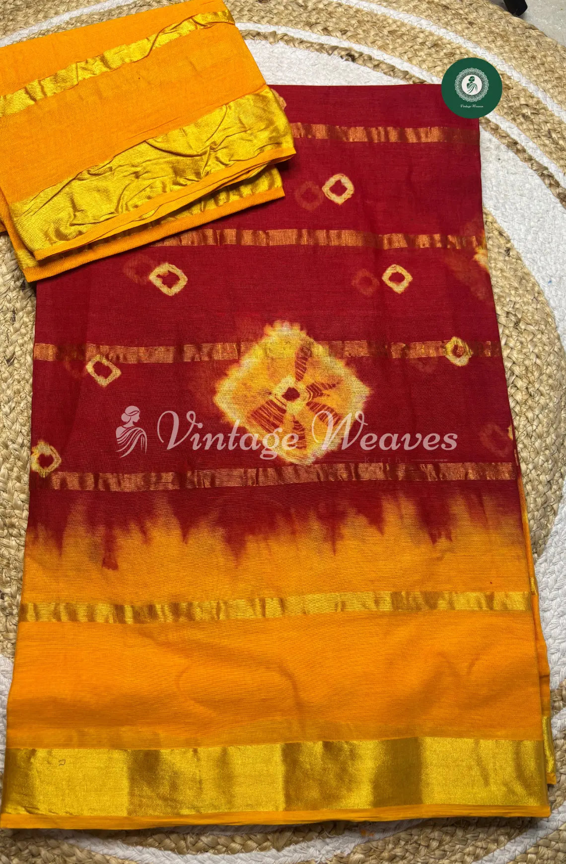 Daily Wear Cotton Saree-Red With Orange