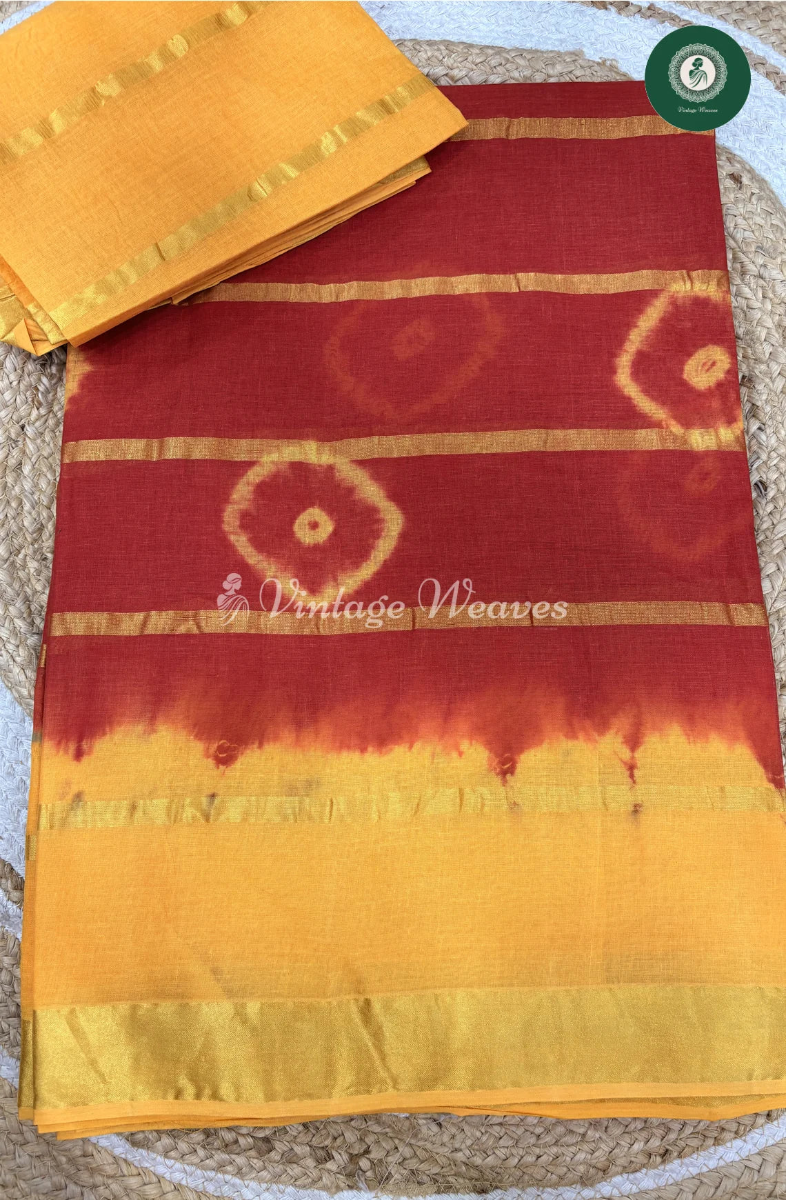 Daily Wear Cotton Saree-Red WithYellow (1)