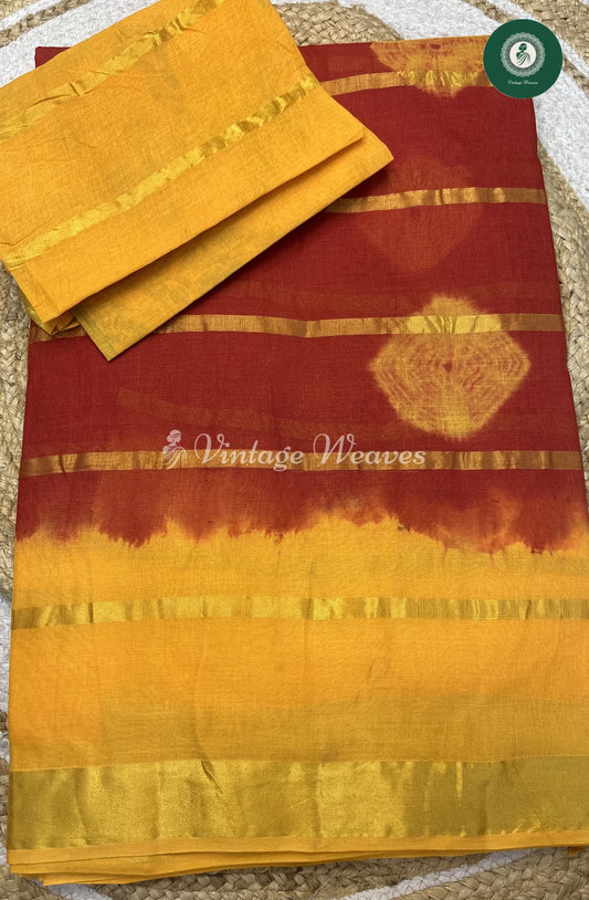 Daily Wear Cotton Saree-RedWithYellow
