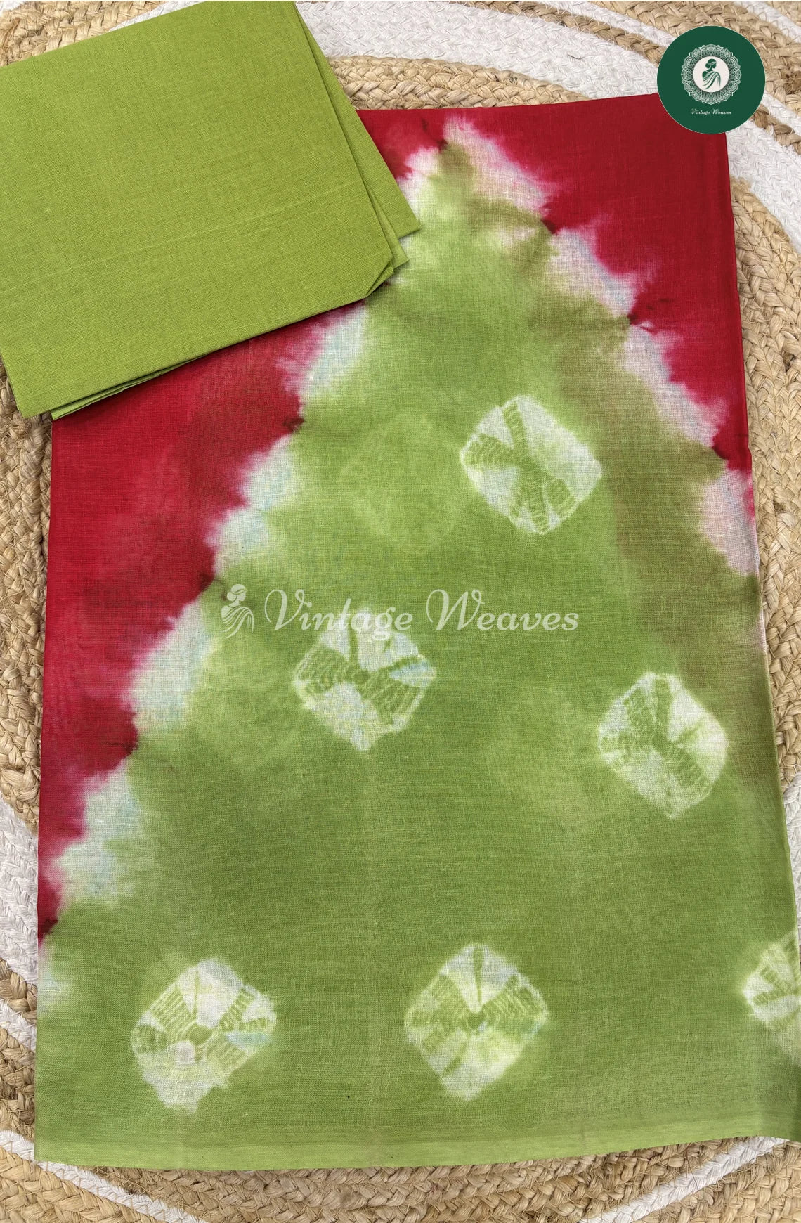Daily Wear Cotton Saree -RedwithGreen