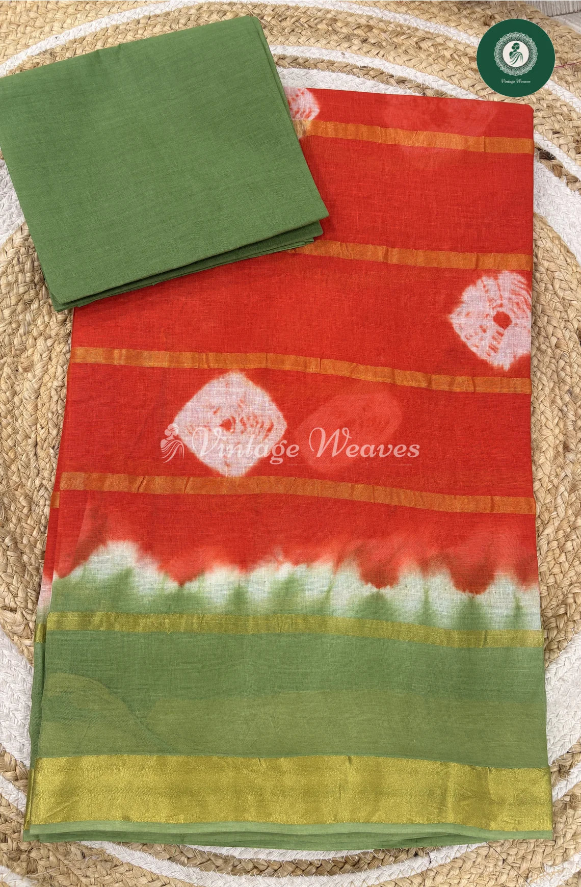Daily Wear Cotton Saree -RedwithGreen_1