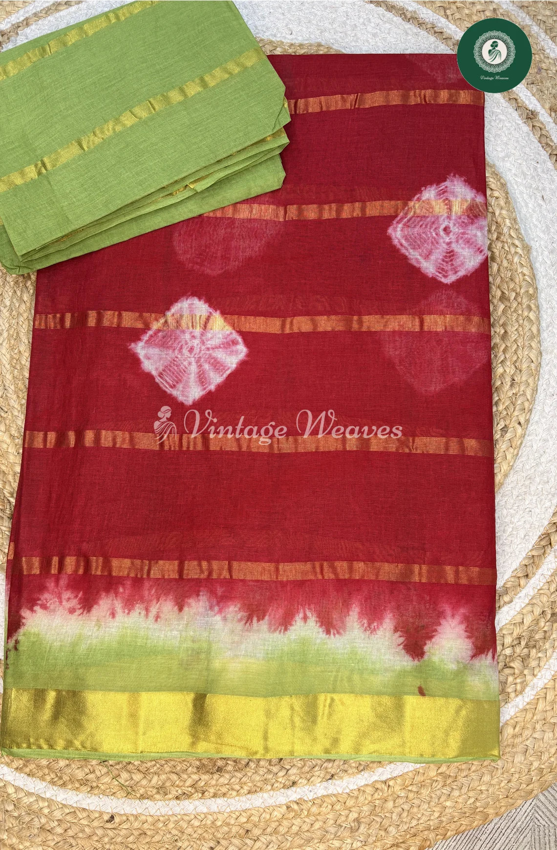 Daily Wear Cotton Saree-RedwithGreen