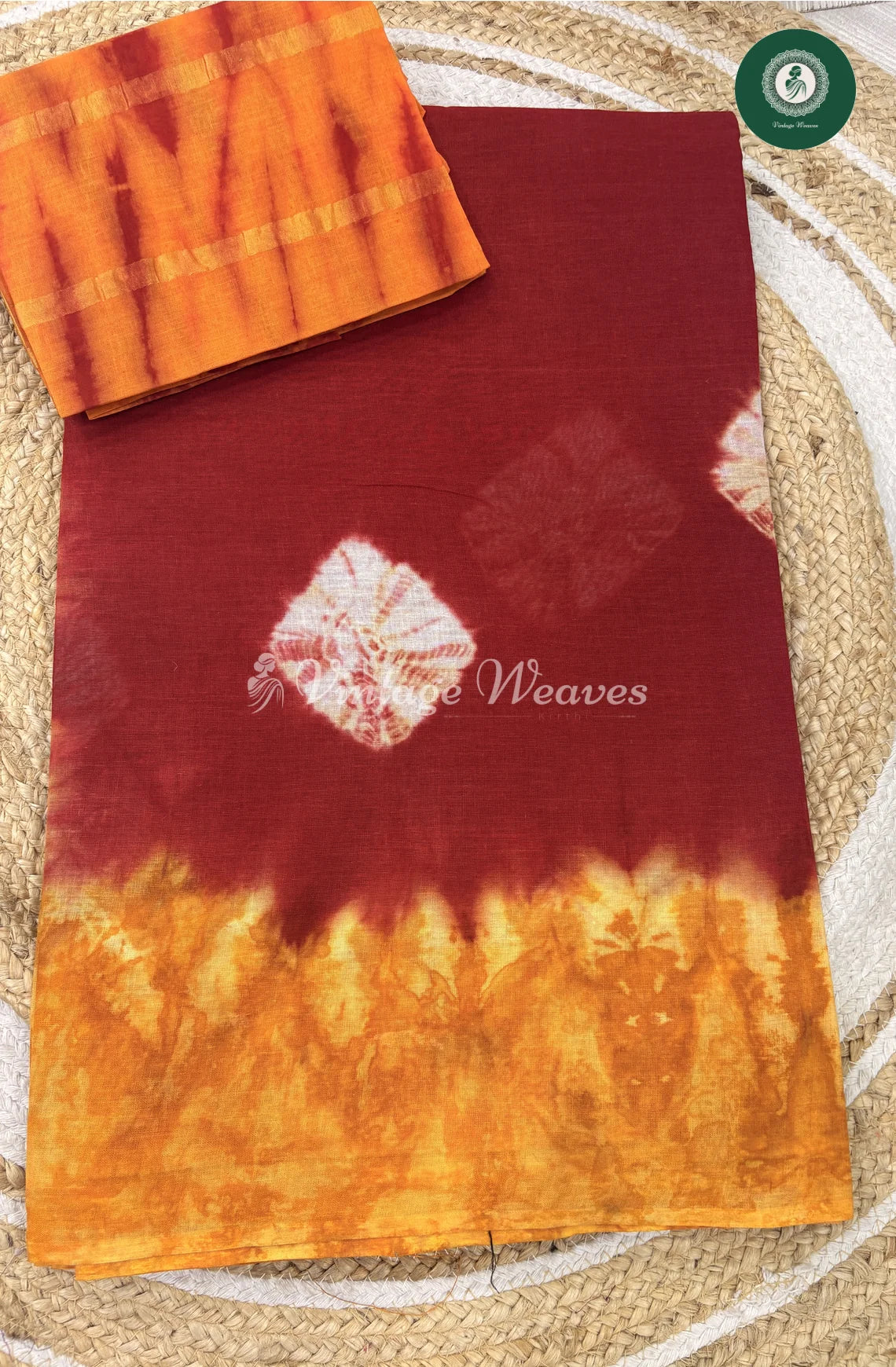Daily Wear Cotton Saree -RedwithOrange