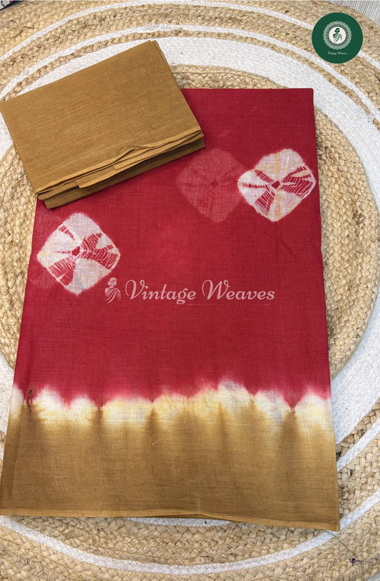 Daily Wear Cotton Saree-RedwithSandel