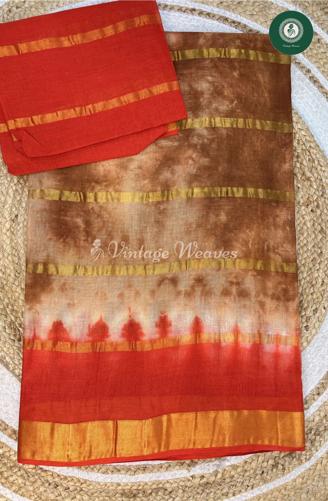 Daily Wear Cotton Saree-SandelwithOrange