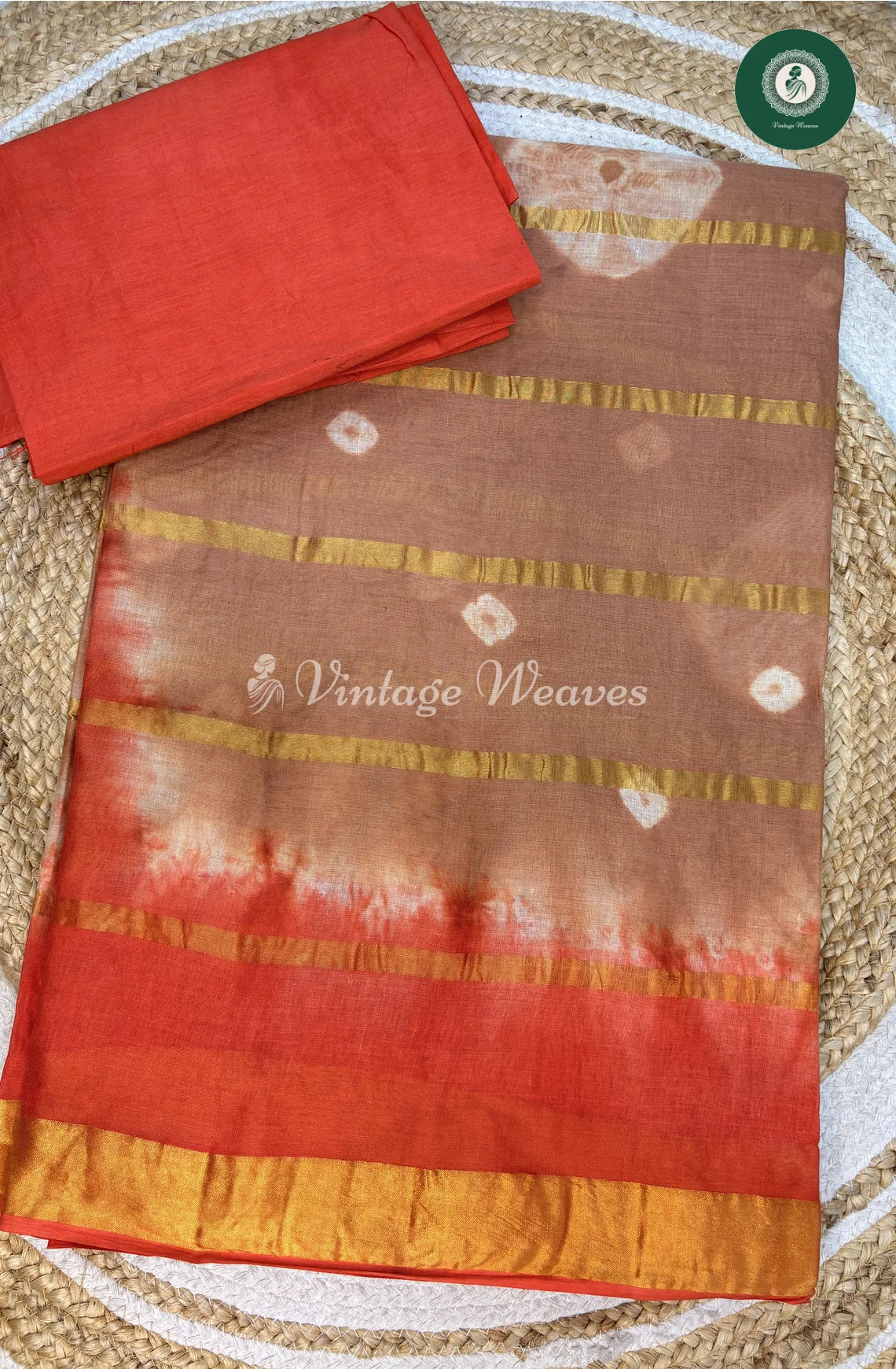 Daily Wear Cotton Saree-SkinwithOrange