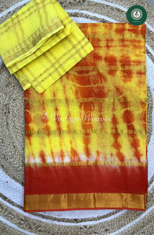 Daily Wear Cotton Saree-Yellow With Orange