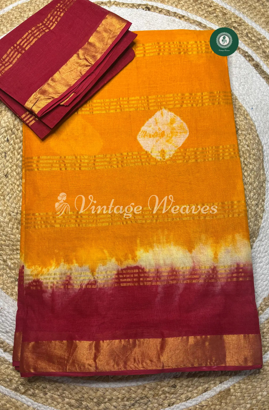 Daily Wear Cotton Saree-Yellow With Red