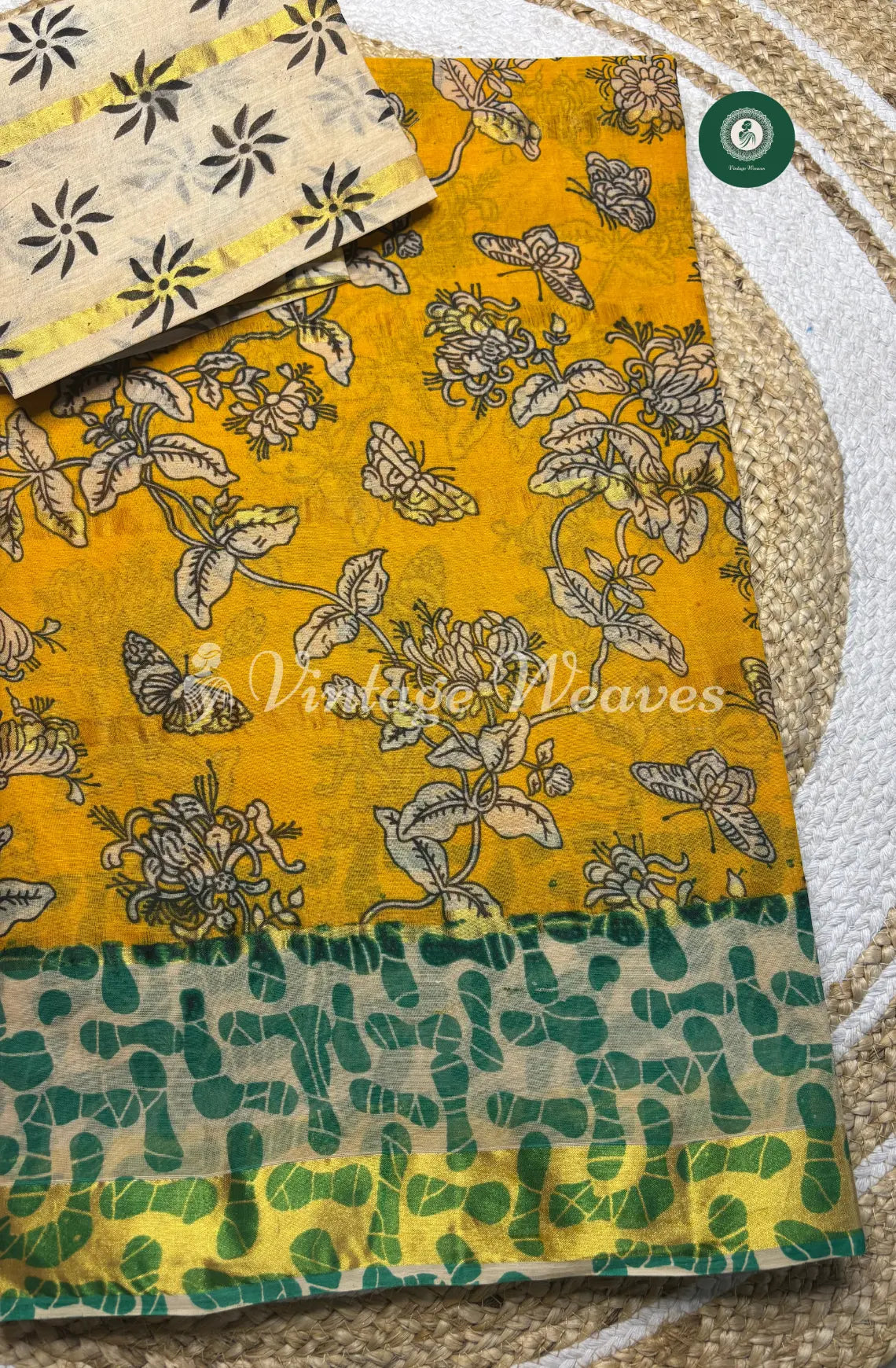 Daily Wear Cotton Saree-Yellow With Sandel