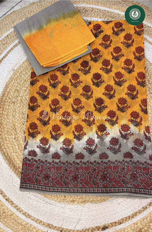 Daily Wear Cotton Saree-Yellow