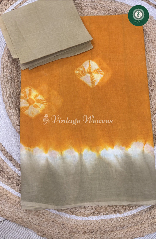 Daily Wear Cotton Saree -YellowwithSkin