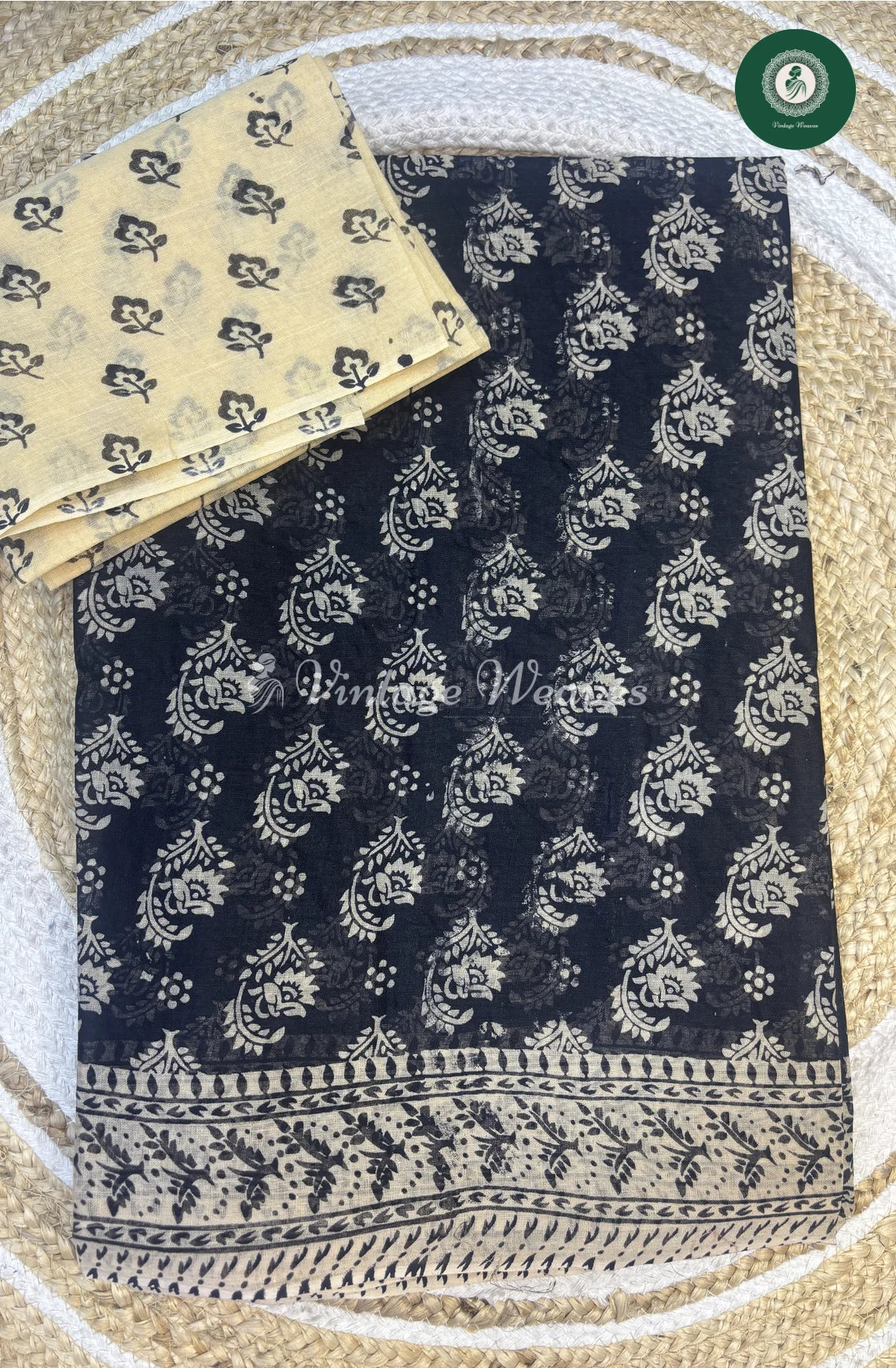 Daily Wear Cotton Saree Flower -Black