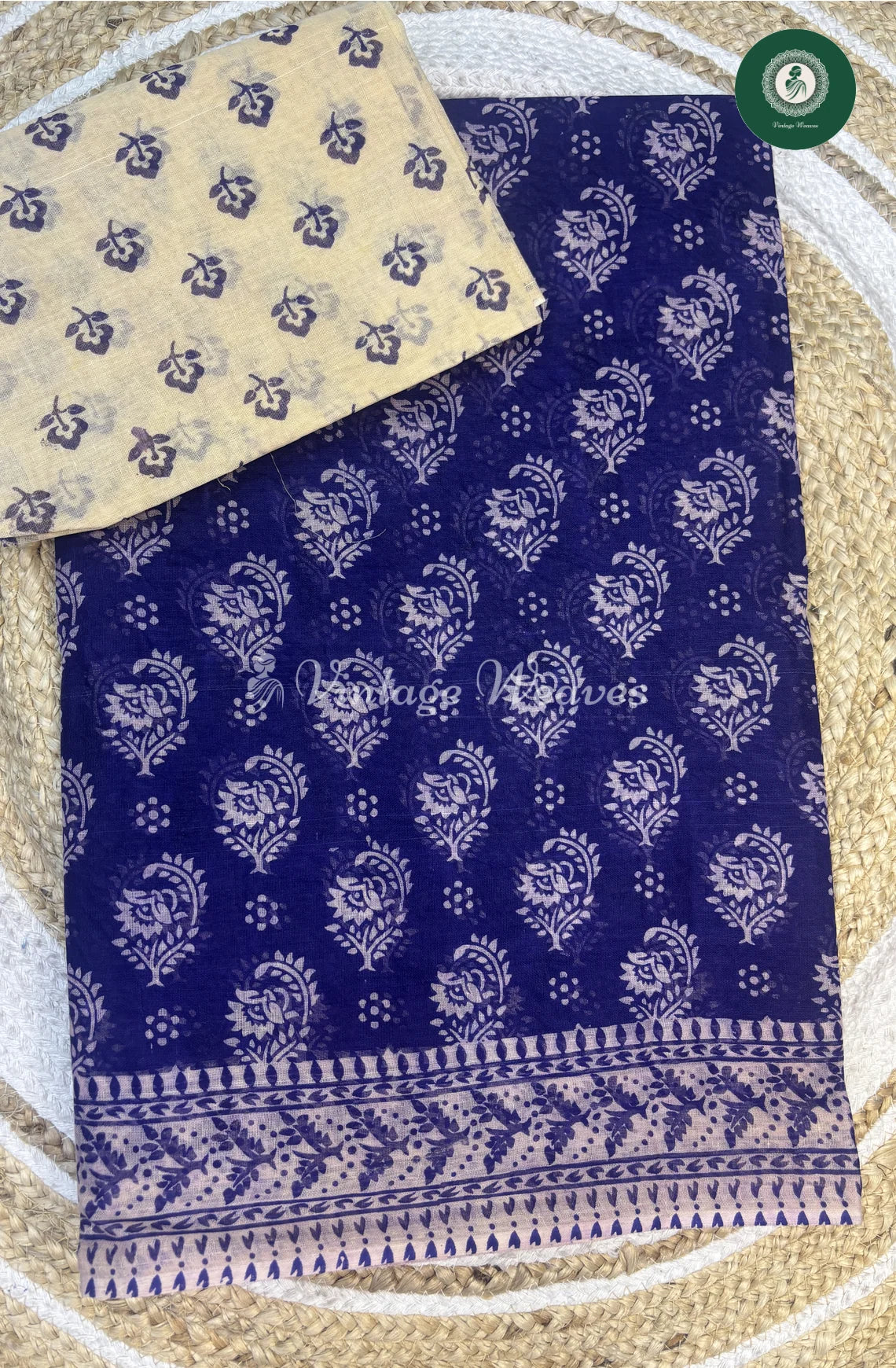 Daily Wear Cotton Saree Flower -Blue