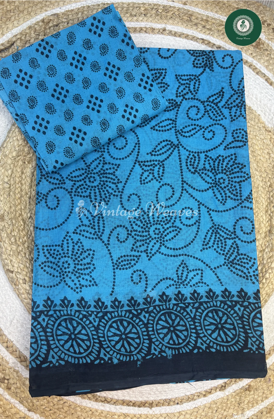 Daily Wear Cotton Saree Flower-Blue
