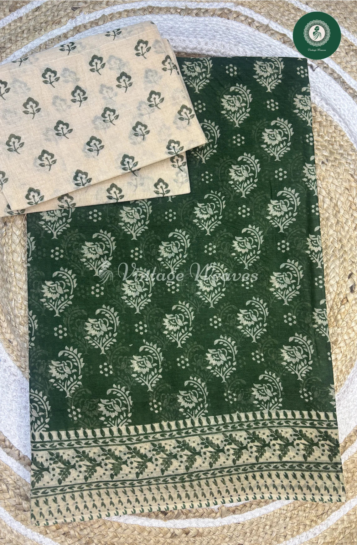 Daily Wear Cotton Saree Flower -Green