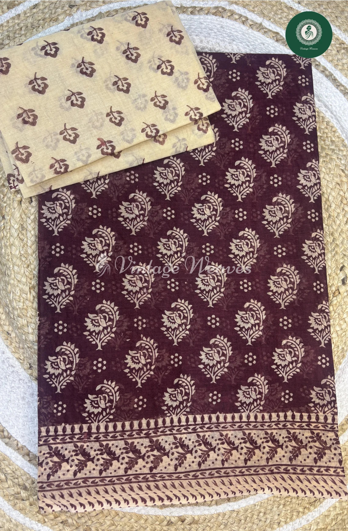 Daily Wear Cotton Saree Flower -Marron