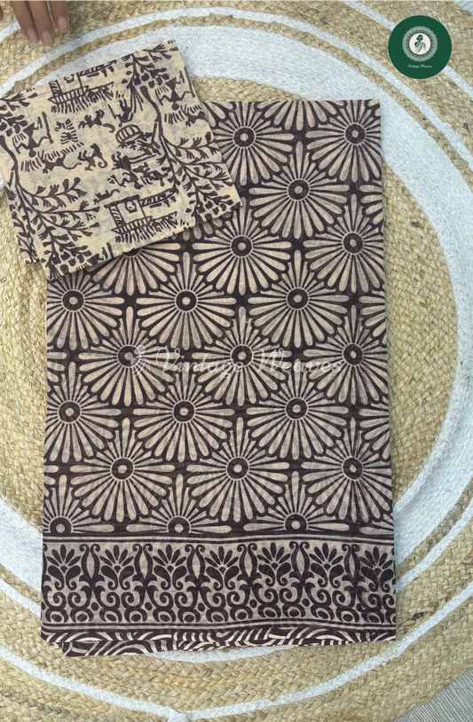 Daily Wear Cotton Saree Flower Print-Blue