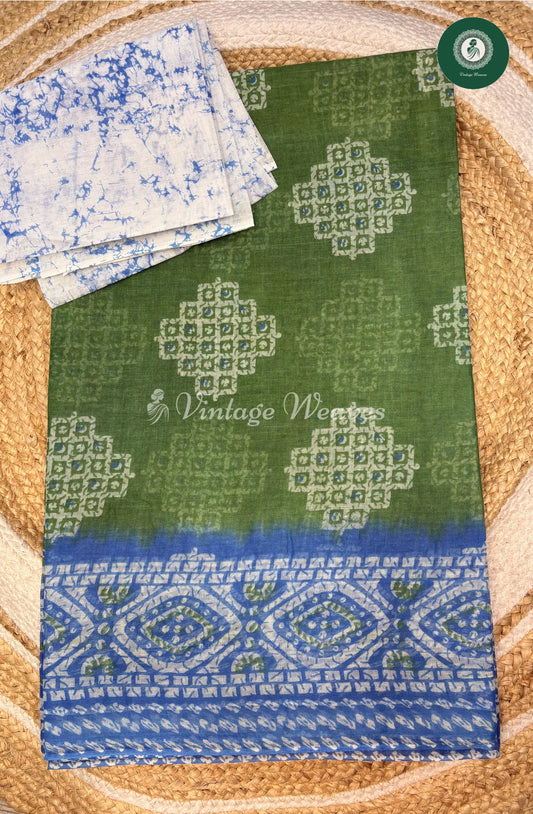 Daily Wear Cotton Saree Kollam-Green