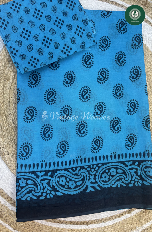 Daily Wear Cotton Saree Mango-Blue_1
