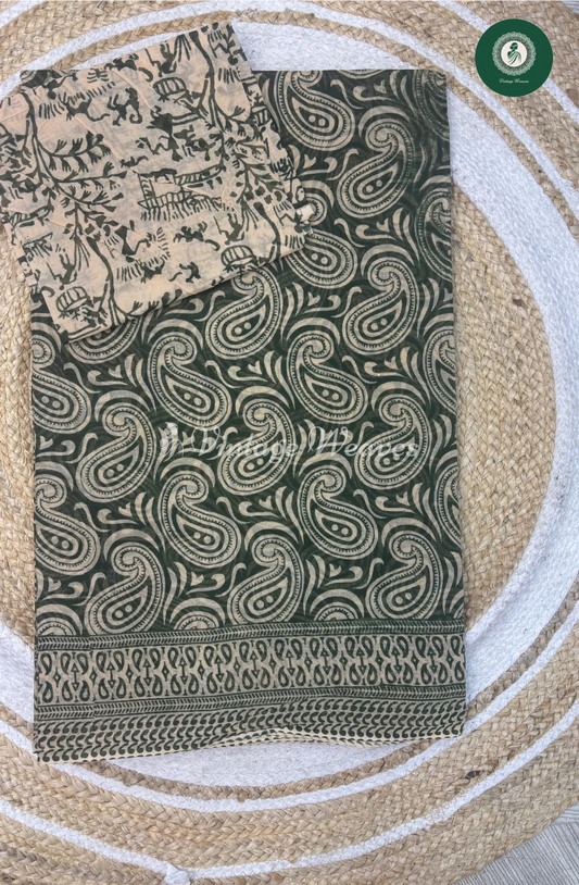 Daily Wear Cotton Saree Mango-Green