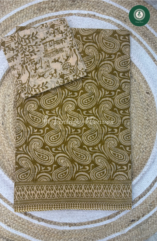 Daily Wear Cotton Saree Mango-Mustard