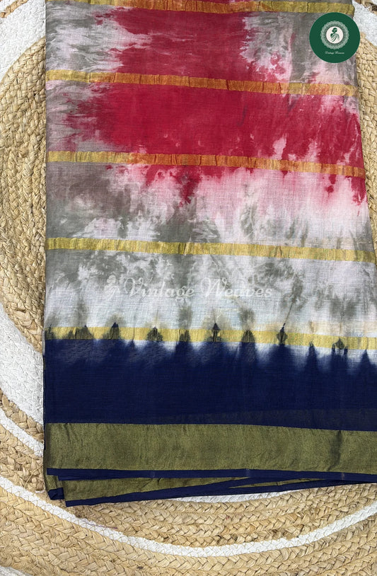 Daily Wear Cotton Saree Multicolor-Blue Border