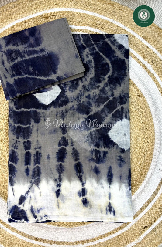 Daily Wear Cotton Saree Multicolor-Blue With Grey