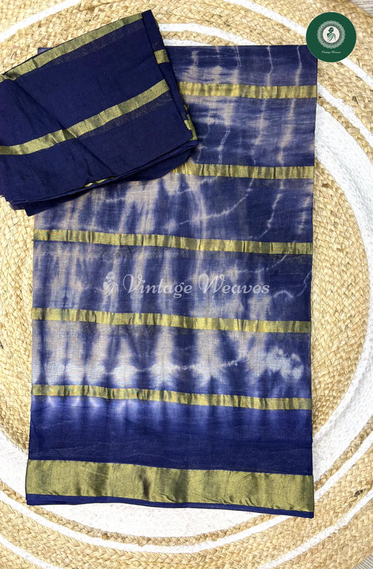 Daily Wear Cotton Saree Multicolor-Blue With Sandel
