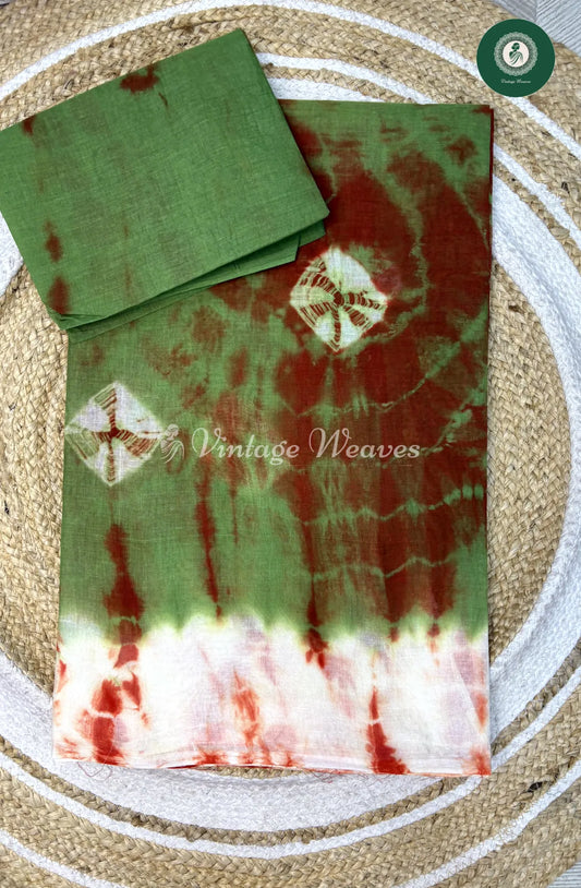 Daily Wear Cotton Saree Multicolor-GreenWithBrown