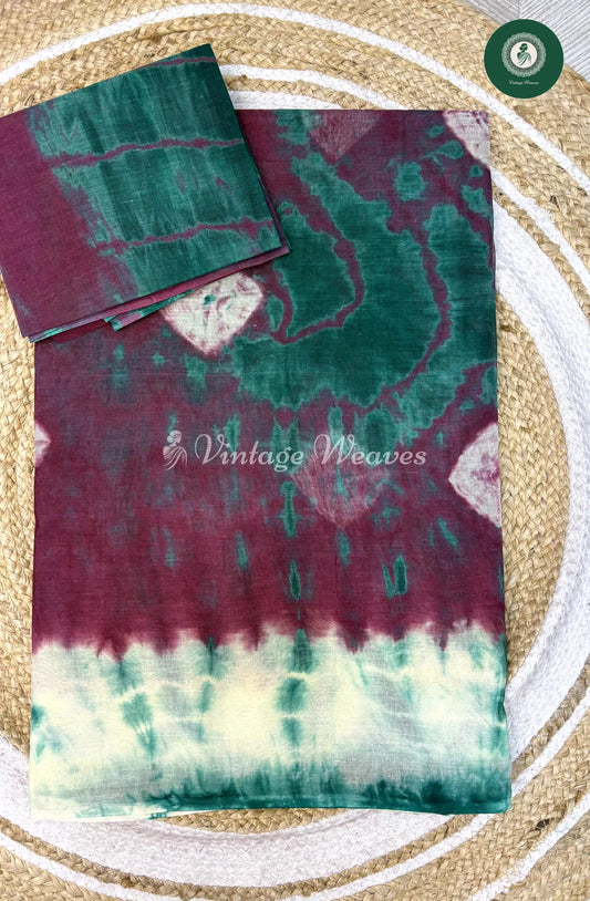 Daily Wear Cotton Saree Multicolor- Ramagreen With Brown