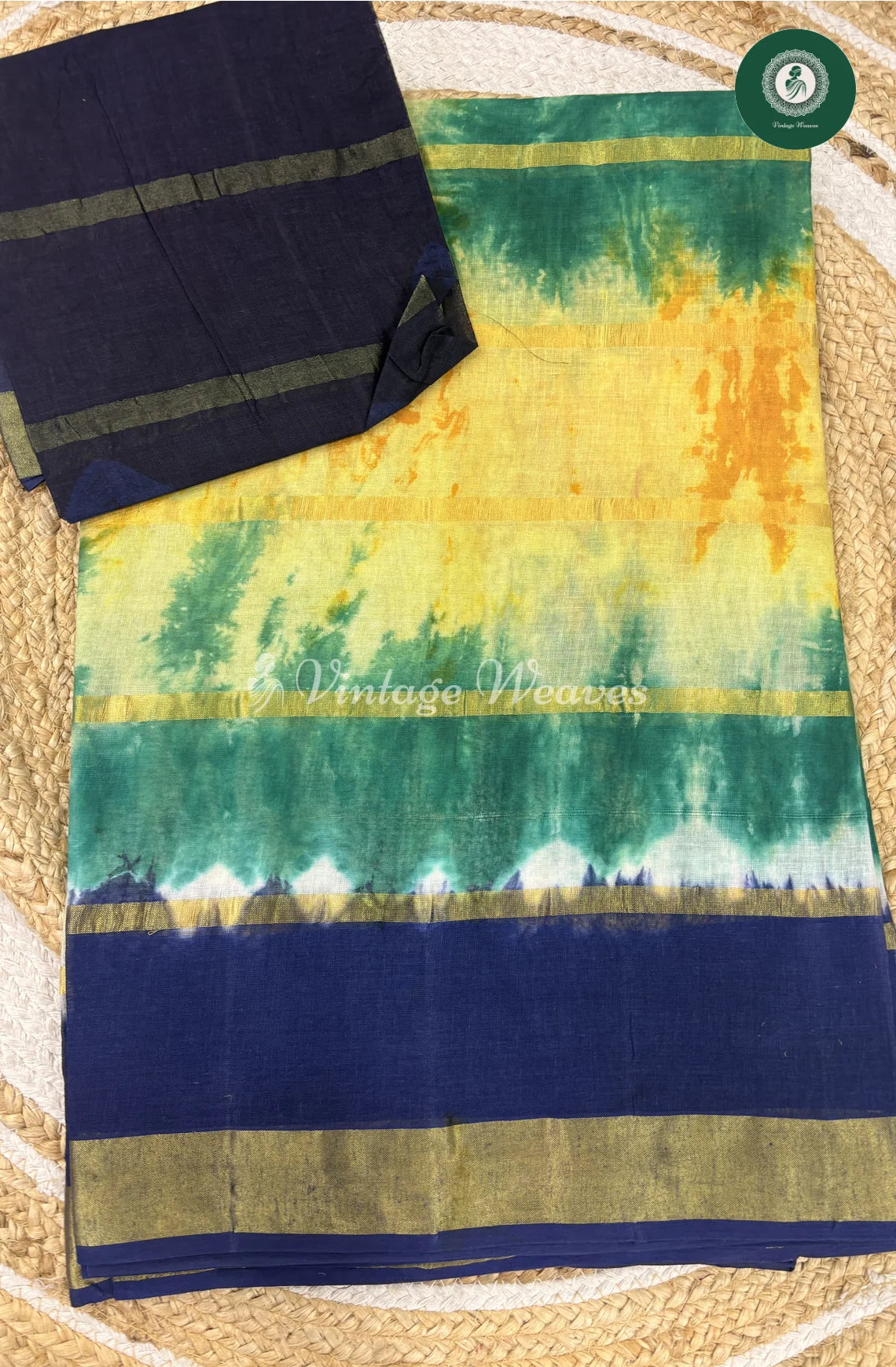 Daily Wear Cotton Saree Multicolor-YellowwithBlueborder